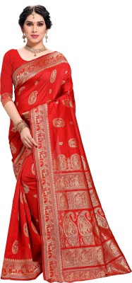 Dhyana Woven Banarasi Jacquard Saree(Red)