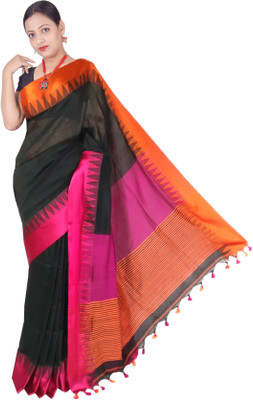 sourav biswas Temple Border, Solid/Plain Handloom Viscose Rayon, Pure Cotton Saree(Multicolor)