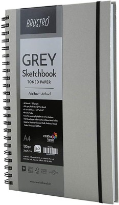 BRuSTRO Toned Paper - Grey Sketchbook, Wiro Bound, Size A4, 120GSM (60 Sheets), 120 Pages Sketch Pad(60 Sheets)