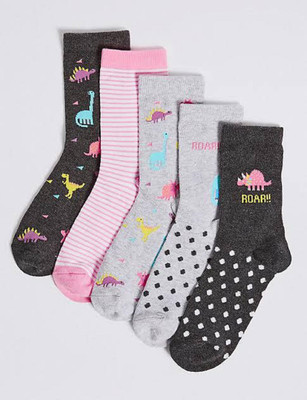 FOXSTON Girls Printed Mid-Calf/Crew(Pack of 5)