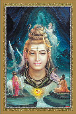 zocket 45 cm Shiv Parvati Sparkle Lamination Sticker Self Adhesive Sticker(Pack of 1)