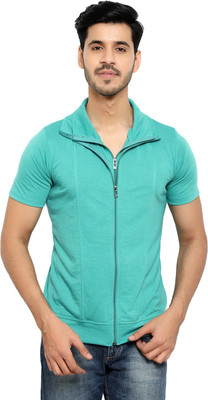 Adorbs Solid Men Polo Neck Light Green T-Shirt