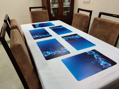 Groki Square Pack of 6 Table Placemat(Blue, Polyester)