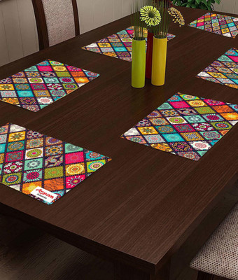 Groki Square Pack of 8 Table Placemat(Multicolor, Polyester)