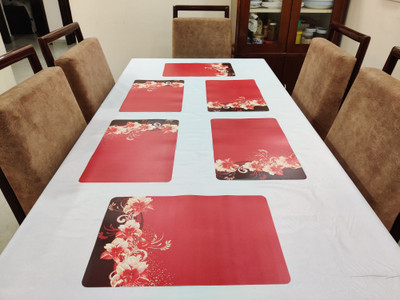 Groki Square Pack of 6 Table Placemat(Red, Polyester)
