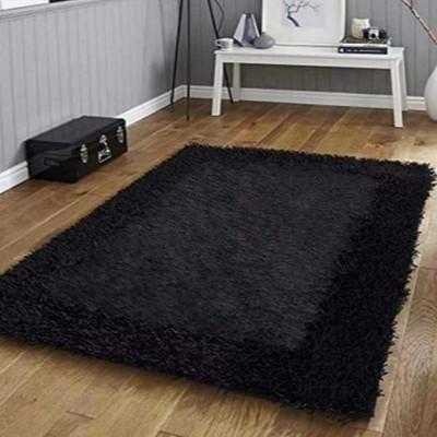 SR Handloom Black Polyester Carpet(5 ft,  X 9 ft, Rectangle)