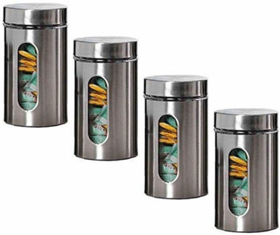 Femora Glass Grocery Container  - 1000 ml(Pack of 4, Clear, Silver)
