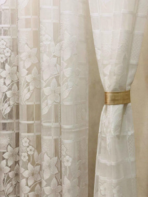 Nagpal Traders 213 cm (7 ft) Door Polyester Semi Transparent Curtain (Pack Of 2)(White, Floral)