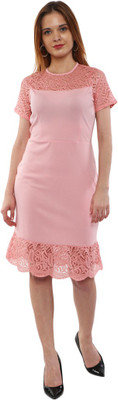 FAIRIANO Women Fit and Flare Pink Knee Length Dress