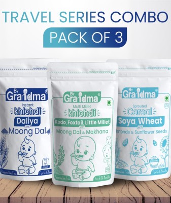 By Grandma Travel Friendly Baby Food Combo Combo(1 Pack of ByGrandma Porridge Mix- Sprouted Rice, Wheat and Roasted Gram, 1 Pack of ByGrandma Porridge Mix- Sprouted Moong Dal and Rice, 1 Pack of ByGrandma Porridge Mix-Broken Wheat and Moong Dal)
