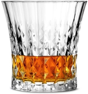 promise plus group (Pack of 4) Round shape engraved design 250ml Glass Set Whisky Glass(250 ml, Glass, Clear)