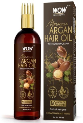 WOW SKIN SCIENCE Moroccan Argan Hair Oil - WITH COMB APPLICATOR - Cold Pressed - No Mineral Oil & Silicones - 100mL Hair Oil(100 ml)