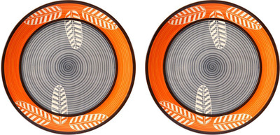 caffeine Ceramic Handmade Orange Leaf Print 10 inch Dinner Plate(Pack of 2, Microwave Safe)