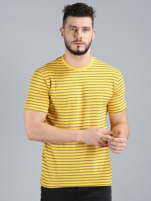 UrGear Striped Men Round Neck Black, Yellow T-Shirt