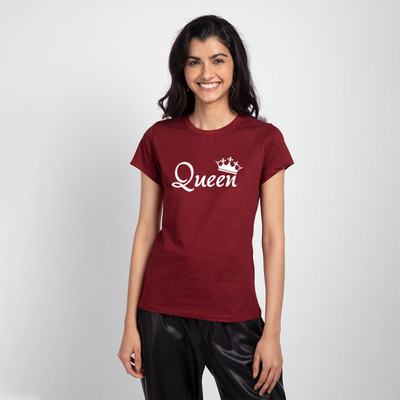 dreamkarts Printed Women Round Neck Maroon T-Shirt