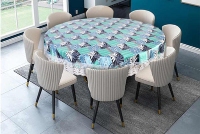 The Furnishing Tree Printed 8 Seater Table Cover(Blue, PVC)