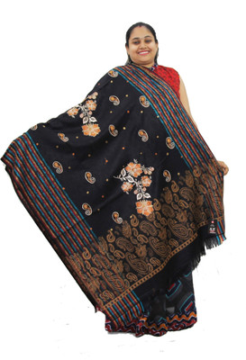 KAVIM Wool Embroidered Women Shawl(Black)