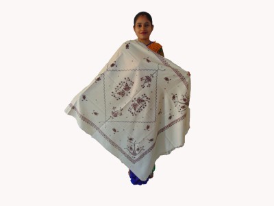 KAVIM Wool Floral Print Women Shawl(White)