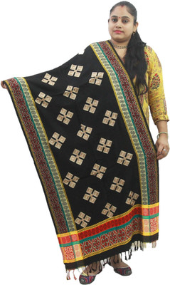 KAVIM Wool Embroidered Women Shawl(Black)