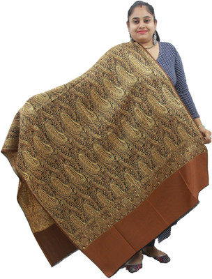 KAVIM Wool Self Design Women Shawl(Beige)