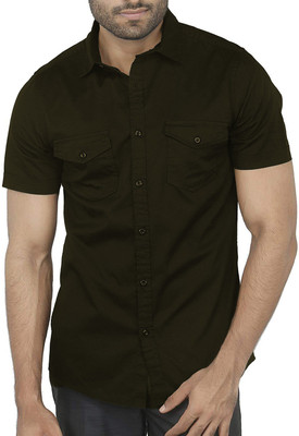 BASE 41 Men Solid Casual Dark Green Shirt