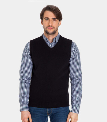 BASE 41 Solid V Neck Formal Men Black Sweater