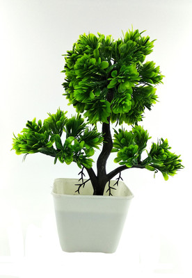 RESILIENCE Best For Home/Office Table Decoration or Gift Table Flower Pot Bonsai Wild Artificial Plant  with Pot(25 cm, Green)