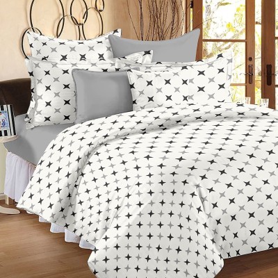 Huesland 144 TC Cotton King Abstract Flat Bedsheet(Pack of 1, White, Grey)
