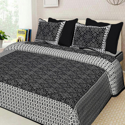 GCG 0 TC Polycotton Double Printed Flat Bedsheet(Pack of 1, Black)