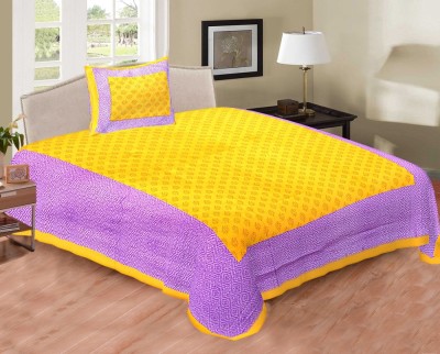 double cotton bed sheet 144 TC Cotton Single 3D Printed Flat Bedsheet(Pack of 2, Yellow, Pink)