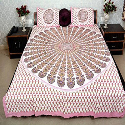 GCG 0 TC Polycotton Double Jaipuri Prints Flat Bedsheet(Pack of 1, Pink)