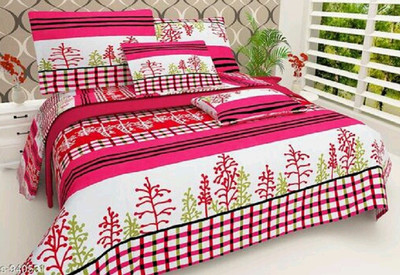 Goel Creations 144 TC Polycotton Double 3D Printed Flat Bedsheet(Pack of 1, Pink)