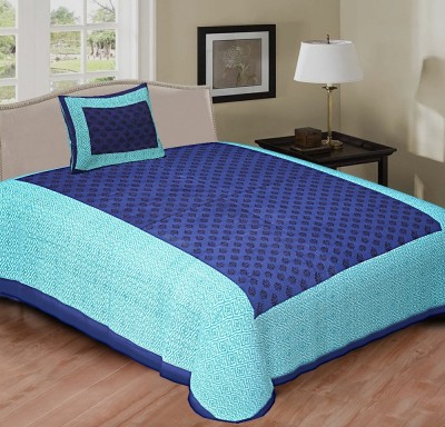 double cotton bed sheet 144 TC Cotton Single 3D Printed Flat Bedsheet(Pack of 2, Blue, Light Blue)
