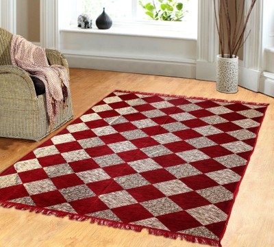 Multitex Red Velvet Carpet(5 ft,  X 7 ft, Rectangle)