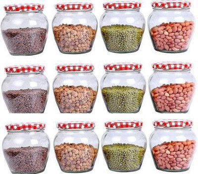 MOOZICO Glass Grocery Container  - 400 ml(Pack of 12, Clear)