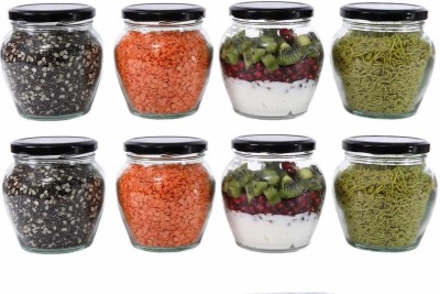 MOOZICO Glass Grocery Container  - 400 ml(Pack of 8, Black)