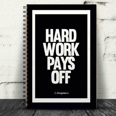 Jhingalala Wirebound Plain Notebook For Personal and Office stationery Diary with Hard Work Pays Off Printed on the Cover A5 Note Book Unruled 160 Pages(Black)