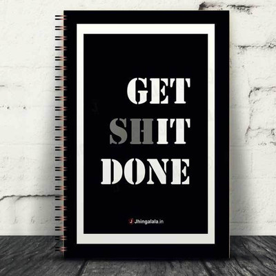 Jhingalala Wirebound Plain Notebook For Personal and Office stationery Diary with Get Shit Done Printed on the Cover A5 Notebook Unruled 160 Pages(Black)