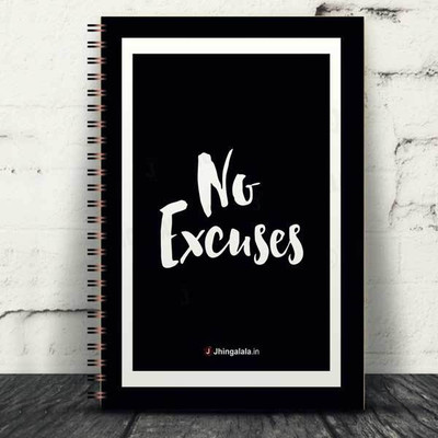 Jhingalala Wirebound Plain Notebook For Personal and Office stationery Diary with No Excuses Printed on the Cover A5 Note Book Unruled 160 Pages(Black)