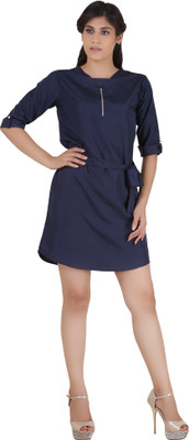 MARAMI Women A-line Dark Blue Above Knee/Mid Thigh Length Dress