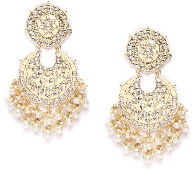 Priyaasi Gold-Plated Kundan Stones Chandbali Earrings for Women and Girls (Peach and Gold) Brass Chandbali Earring