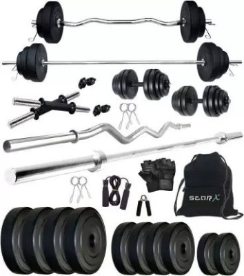 STARX 16 kg 16Kg PVC weight with 3ft Curl Rod, 5ft Straight Rod and Accessories Home Gym Combo