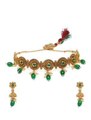 ZAVERI PEARLS Stone Jewel Set(Green)