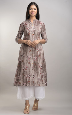 Vasavi Women Printed A-line Kurta(Grey)