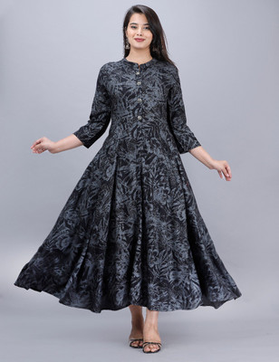 AARIKAARI Women Printed Anarkali Kurta(Blue)