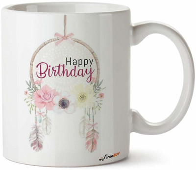 FirseBUY Unique Boho Style Birthday Wish Printed Ceramic Coffee Mug(325 ml)