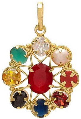 KUNDLI GEMS Navratan pendant Original stone Navgrah Precious 9 Gems Stone Unheated & Untreated stone Astrological Purpose for men & women Gold-plated Crystal Stone Pendant