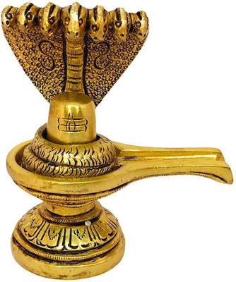 Stylewell Lord Shiva Lingam Sculpture Brass Ashtadhatu Shivling Idol with Sheshnaag Kaal Sarp for Home Decoration and Puja Purpose Decorative Showpiece  -  11 cm(Brass, Gold)