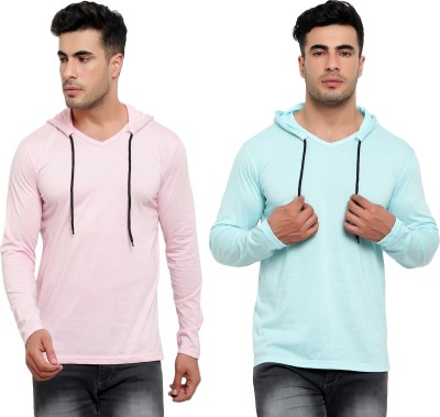 Jaskart Solid Men Hooded Neck Light Blue, Pink T-Shirt