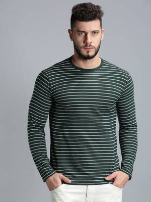 UrGear Striped Men Round Neck Green T-Shirt